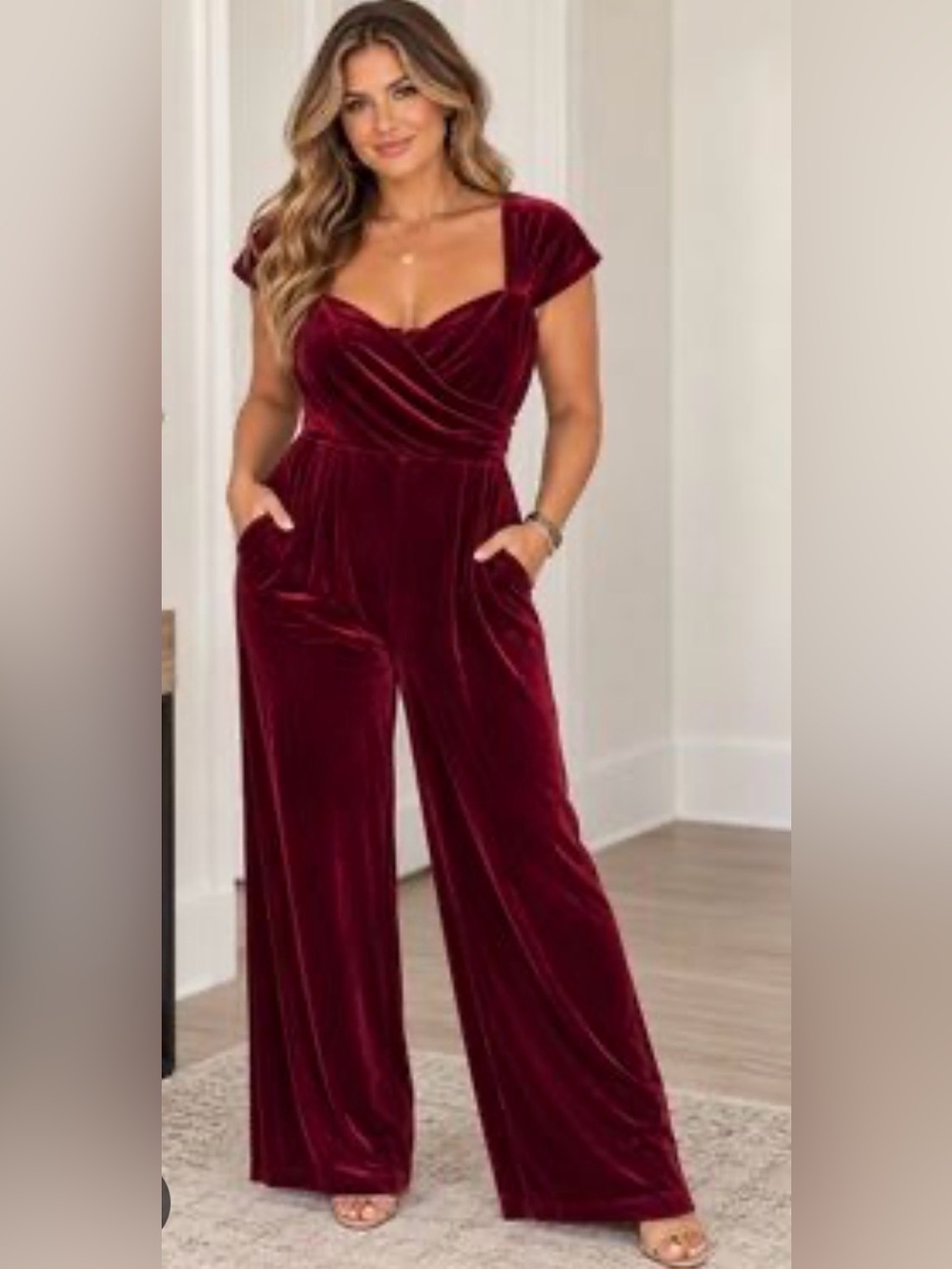 Cider Velvet Jumpsuit in Burgundy